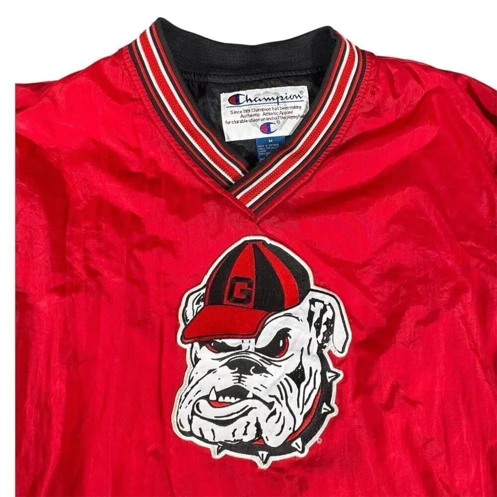 Vintage Sz M UGA Georgia Bulldogs 90s Champion Windbreaker Big Logo Pullover HTF